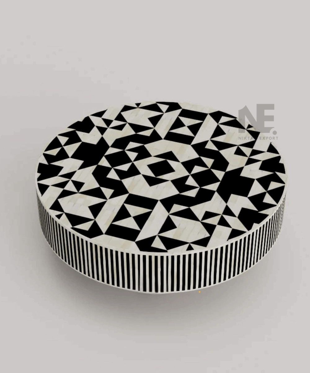 Close-up of white floral bone inlay design