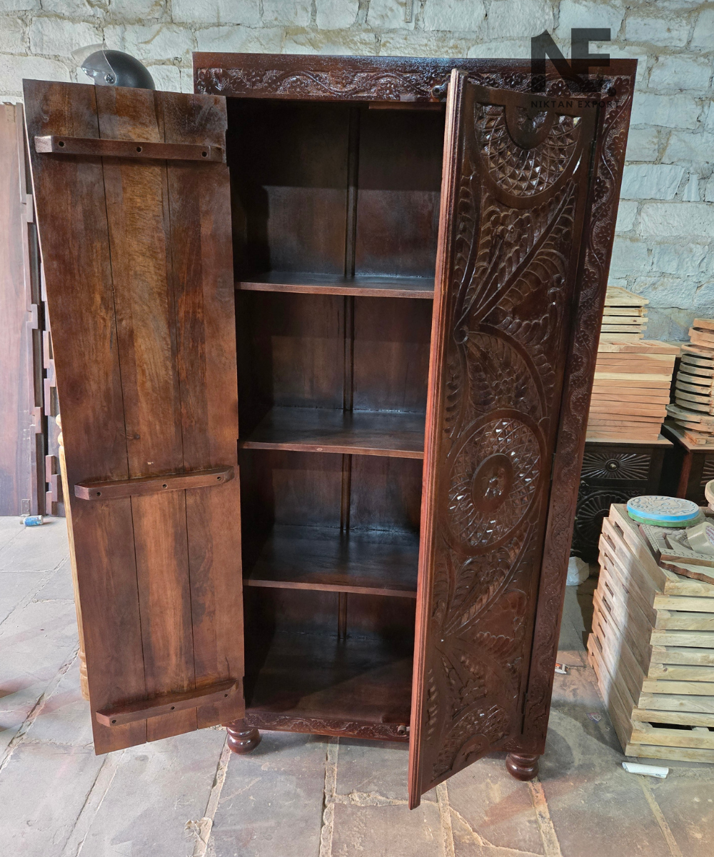Traditional wooden wardrobe with detailed carved border