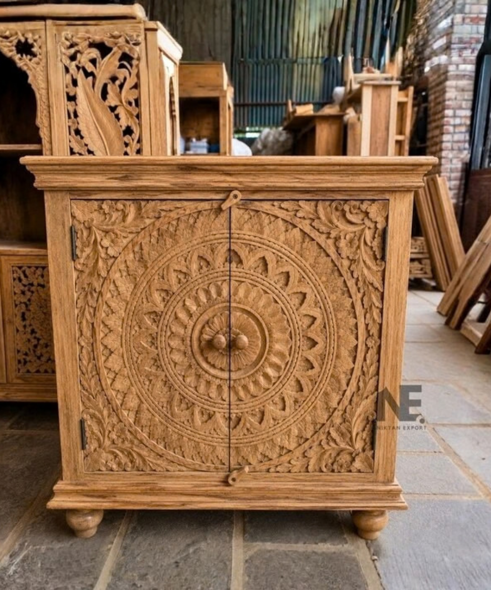 Hand-carved solid wood cabinet