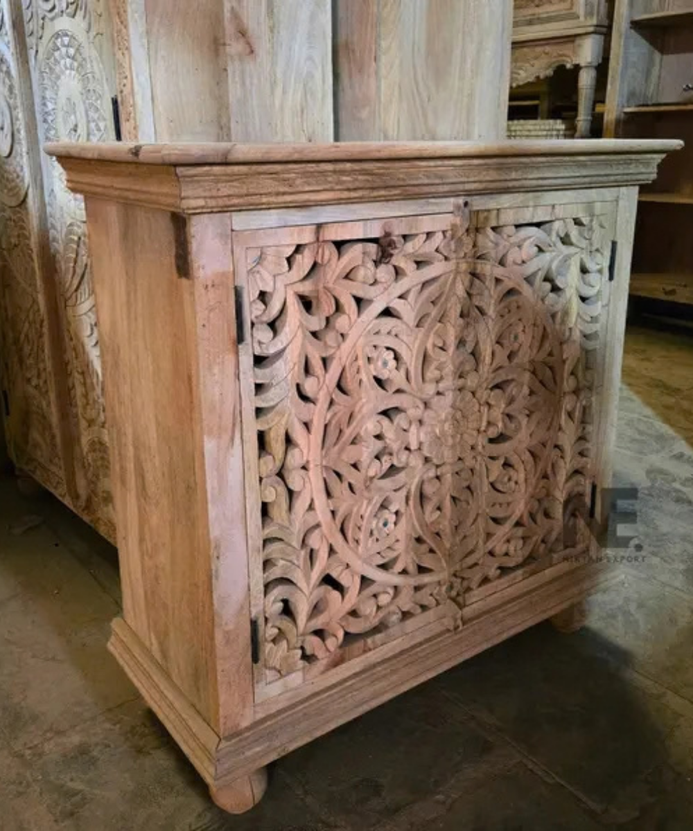 Solid wood cabinet with hand-carved detailing