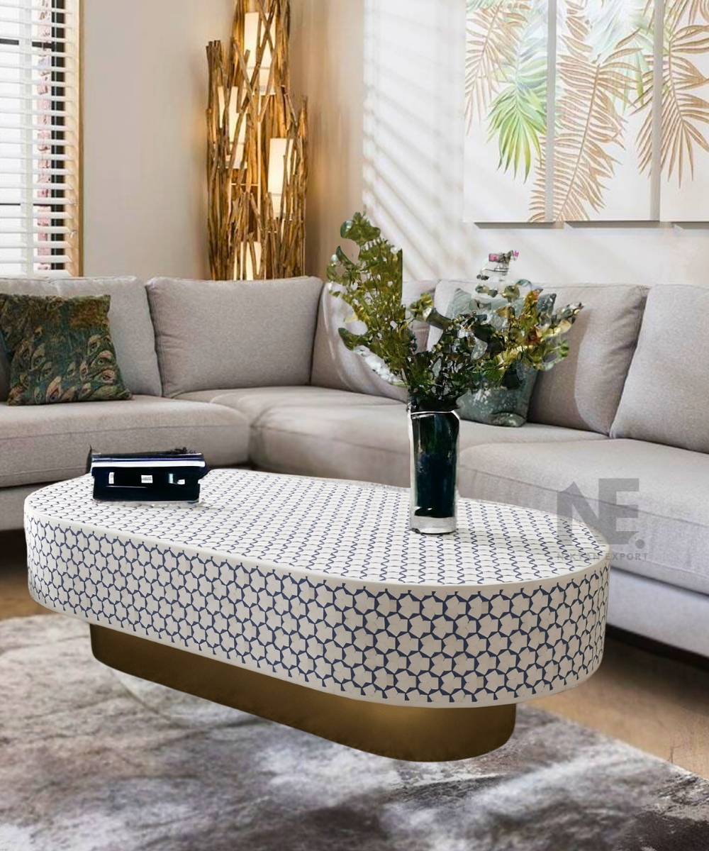 Targua Bone Inlay Coffee Table in Indigo – full front view
