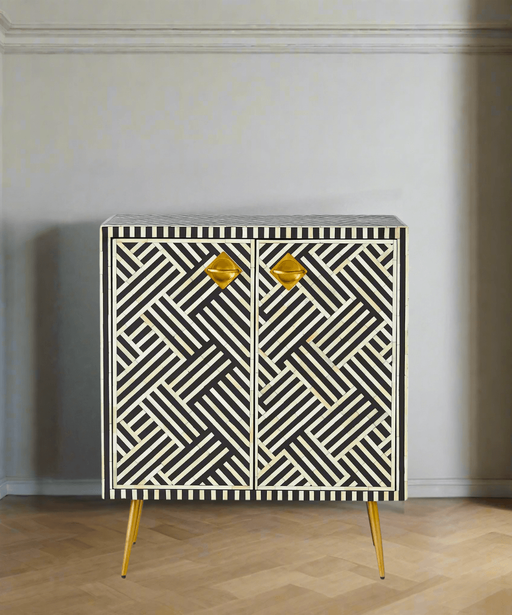 Niktan Export Bone Inlay Cabinet Black Chevron Entryway - NikTan Export