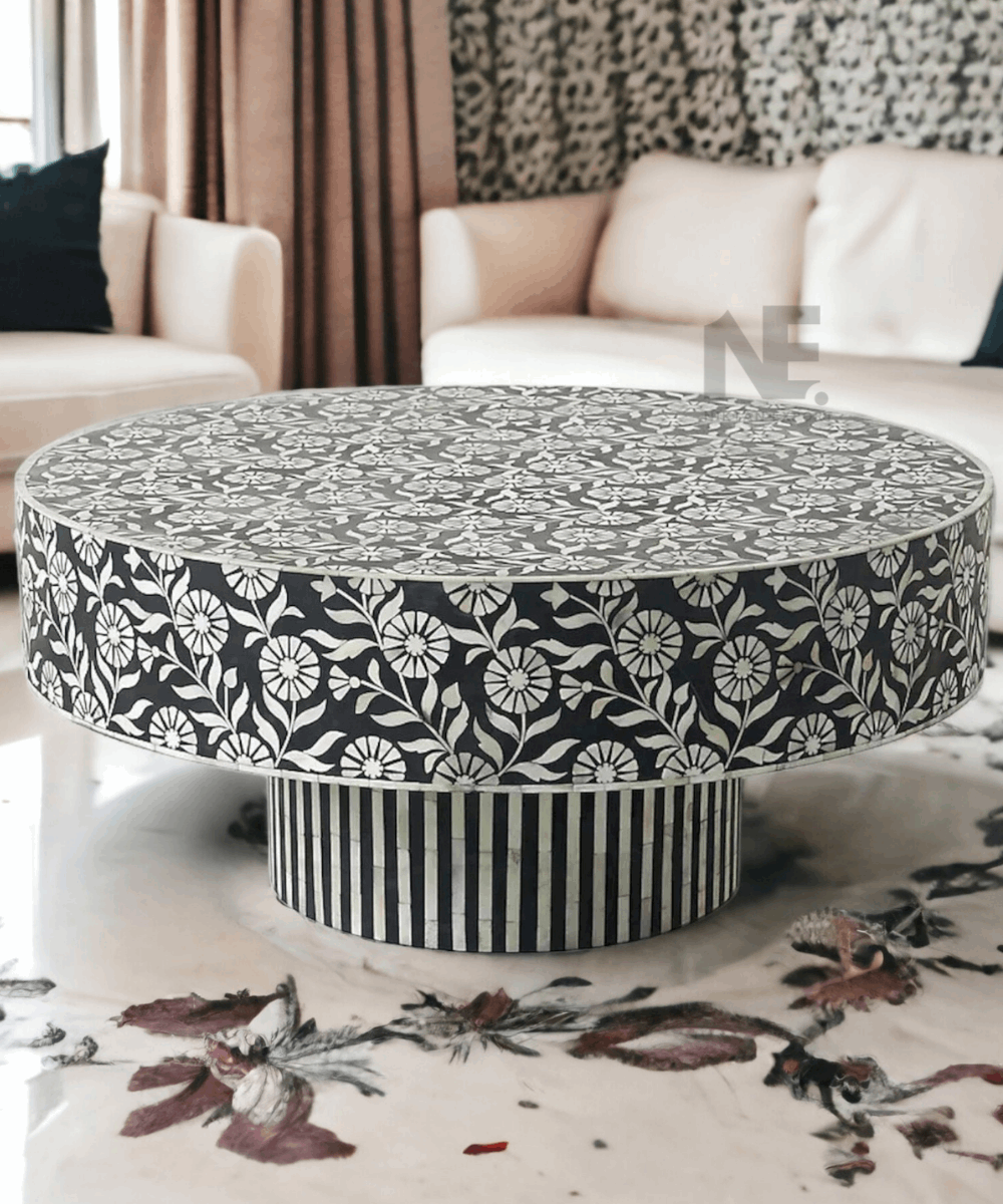 Table styled in a modern living room setting