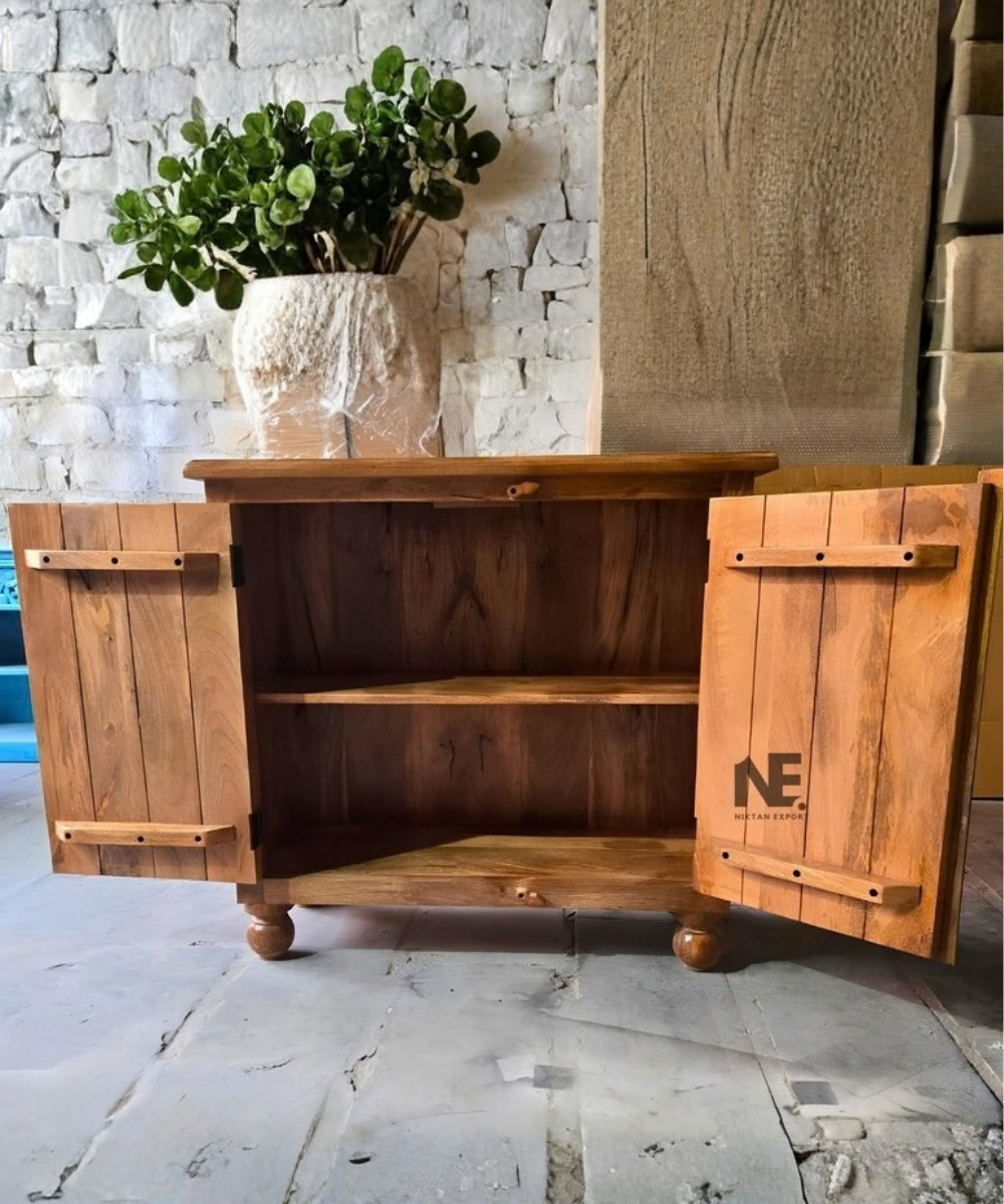 Boho hand-carved solid wood storage cabinet