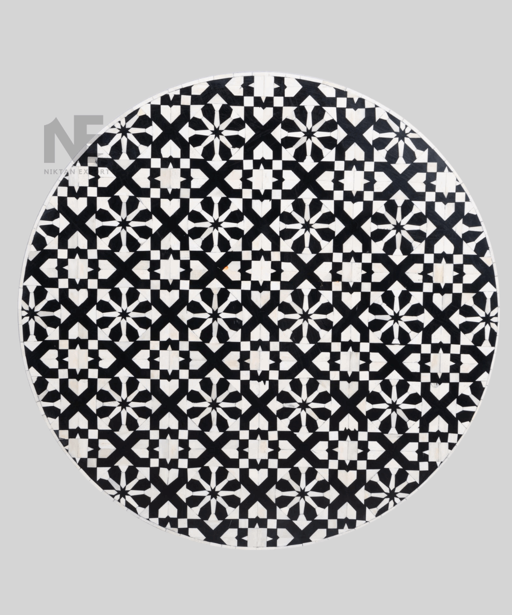 Close-up of hand-inlaid bone floral pattern