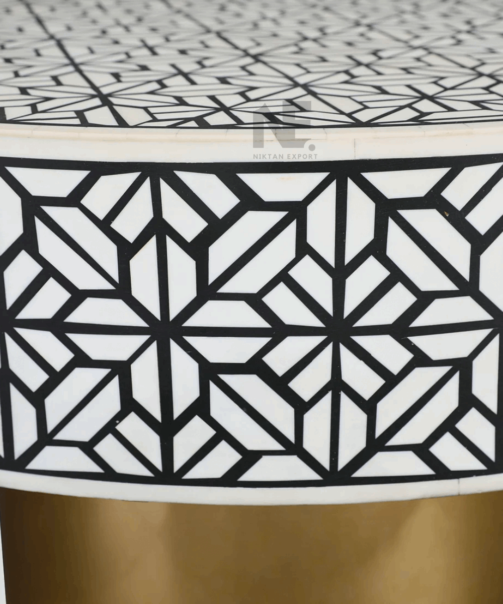 Styled bone inlay table in living room