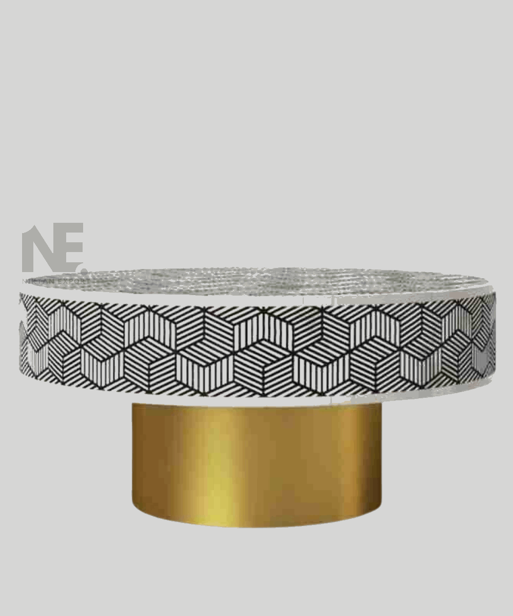 Close-up of bone inlay waterfall design on console table