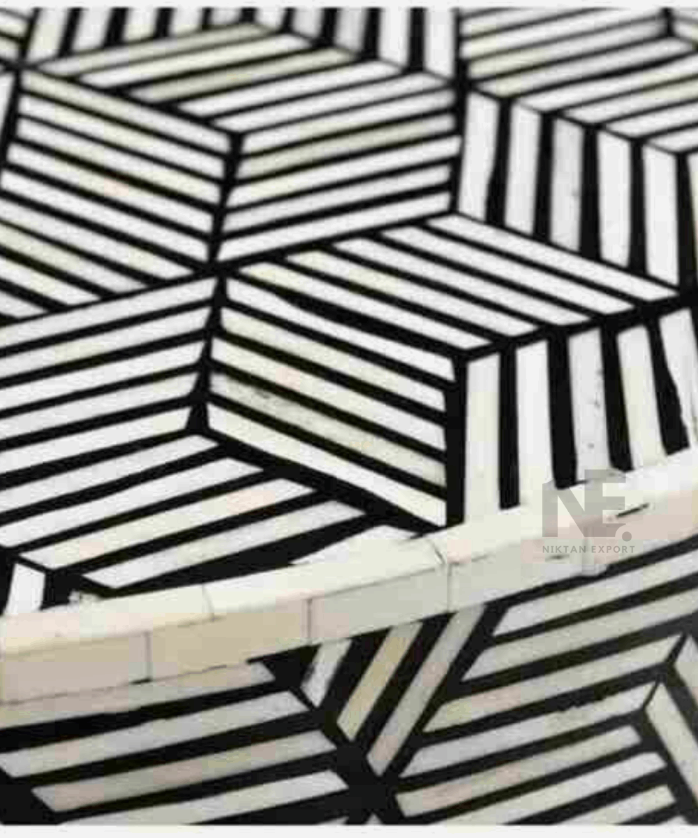 Side profile of handcrafted inlay entryway table