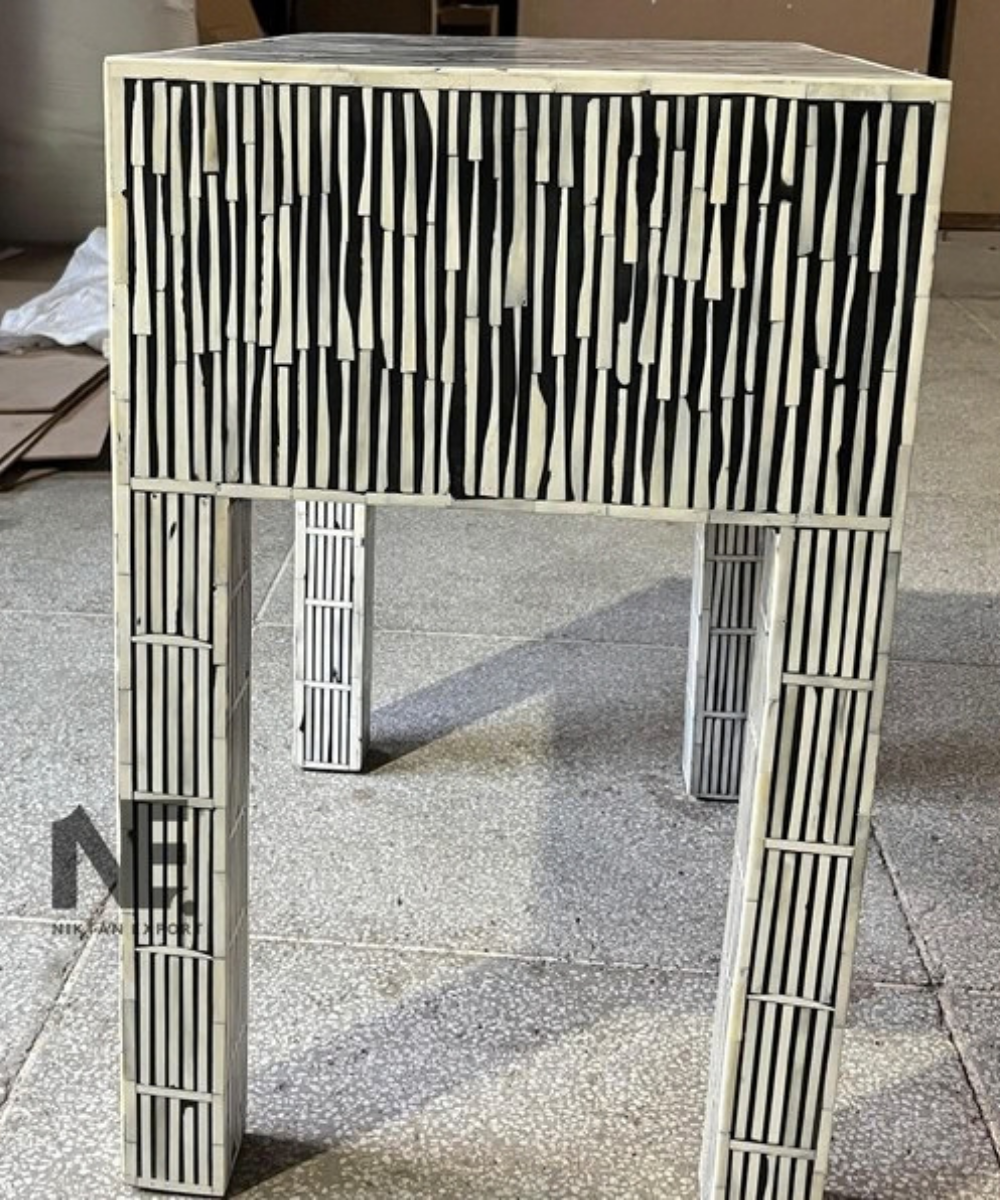 Handmade black bone inlay side table