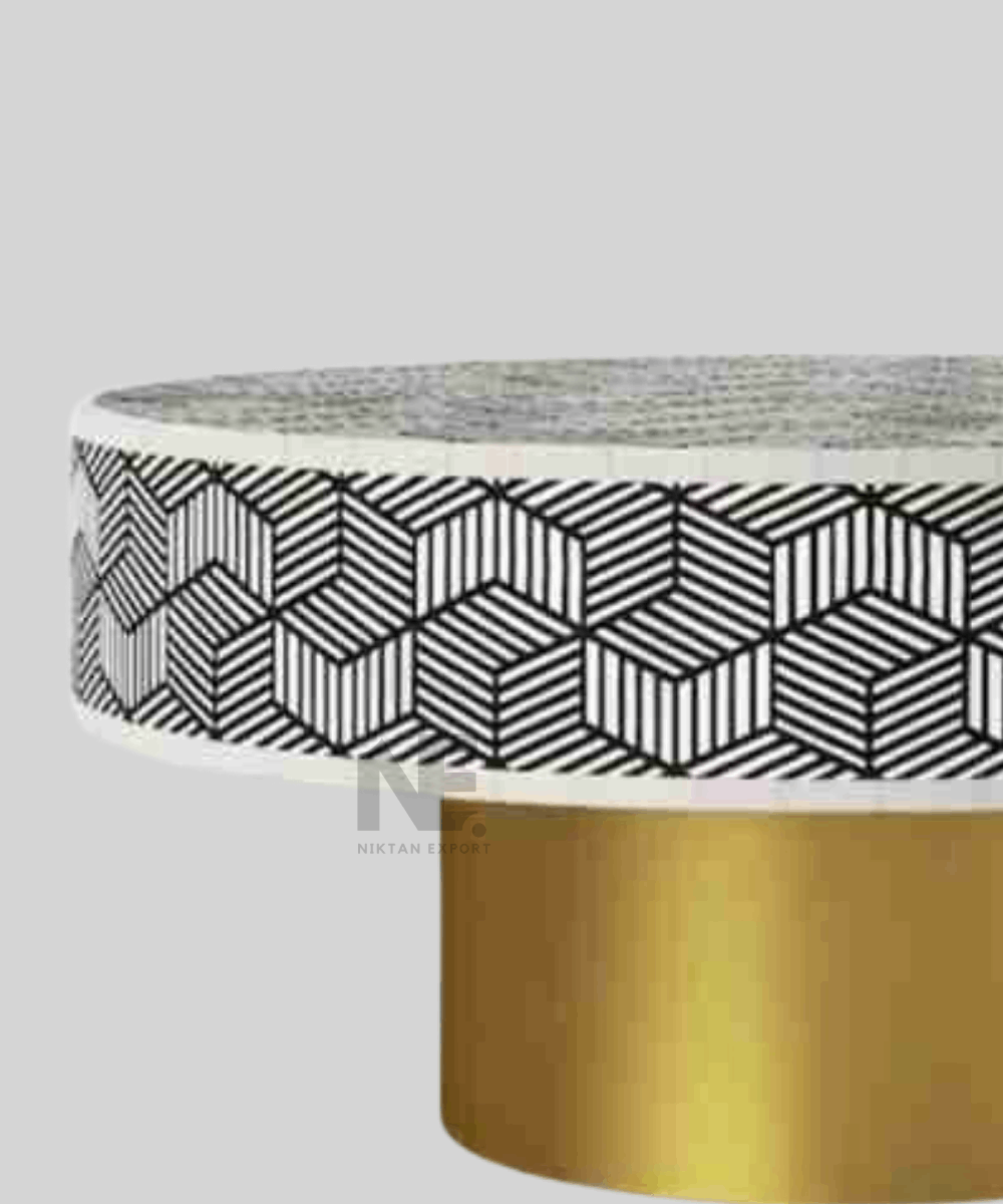 Living room setting with black and white inlay center table