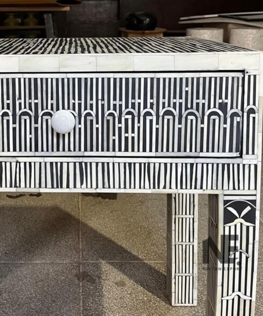 Geometric black bone inlay nightstand