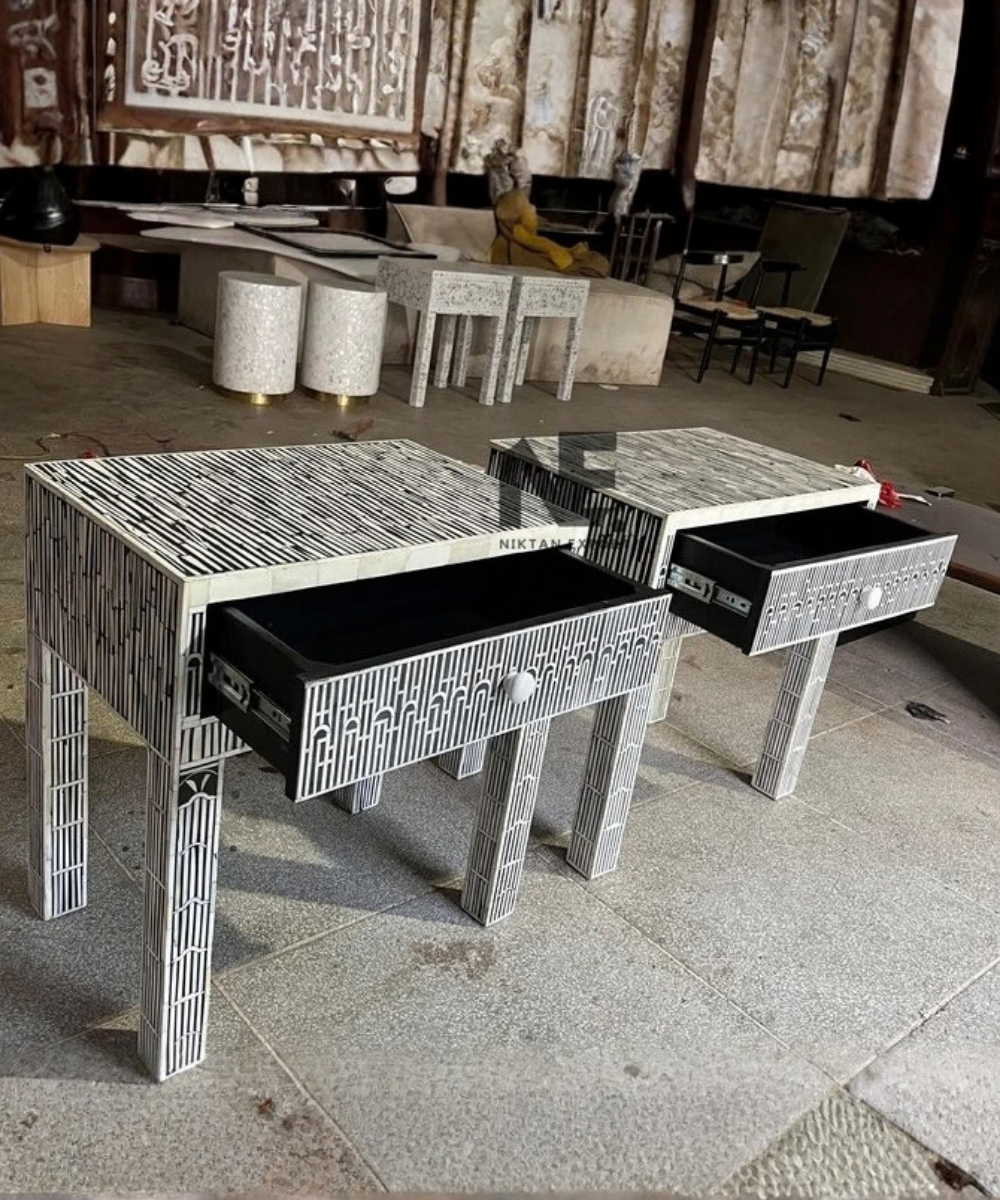 Mango wood bone inlay side table