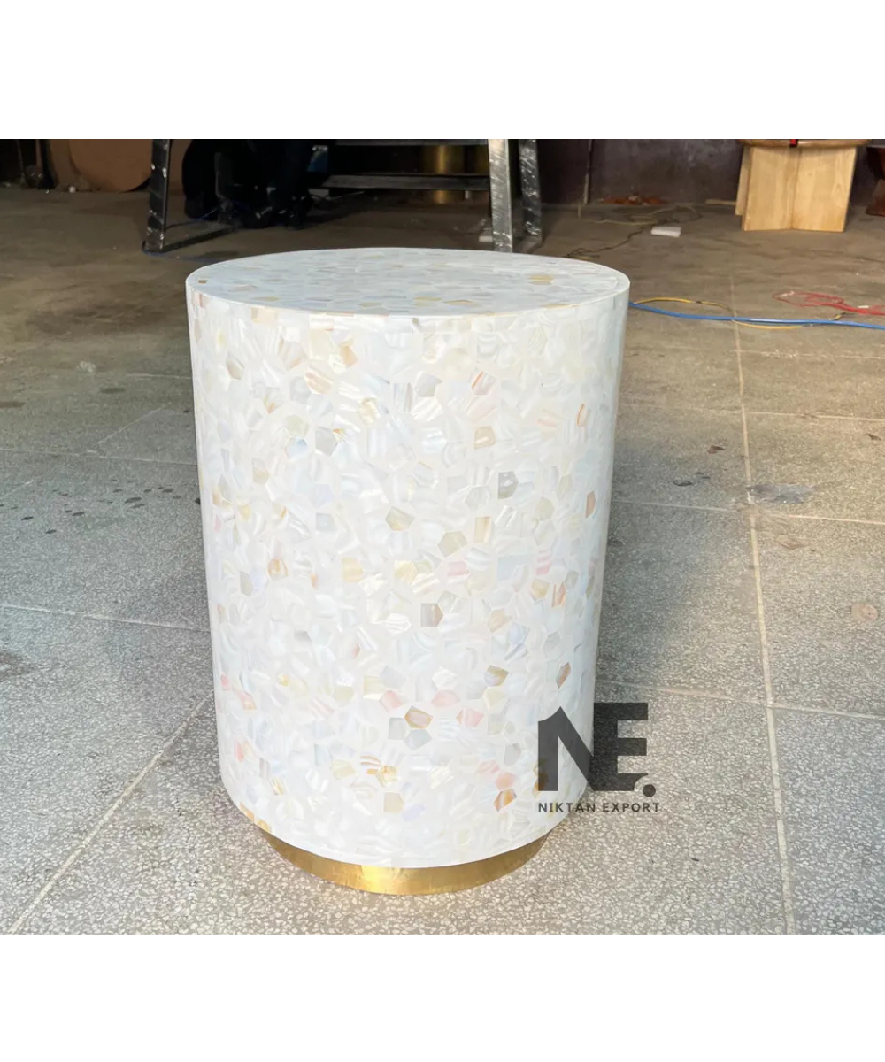Mother of pearl inlay round accent table