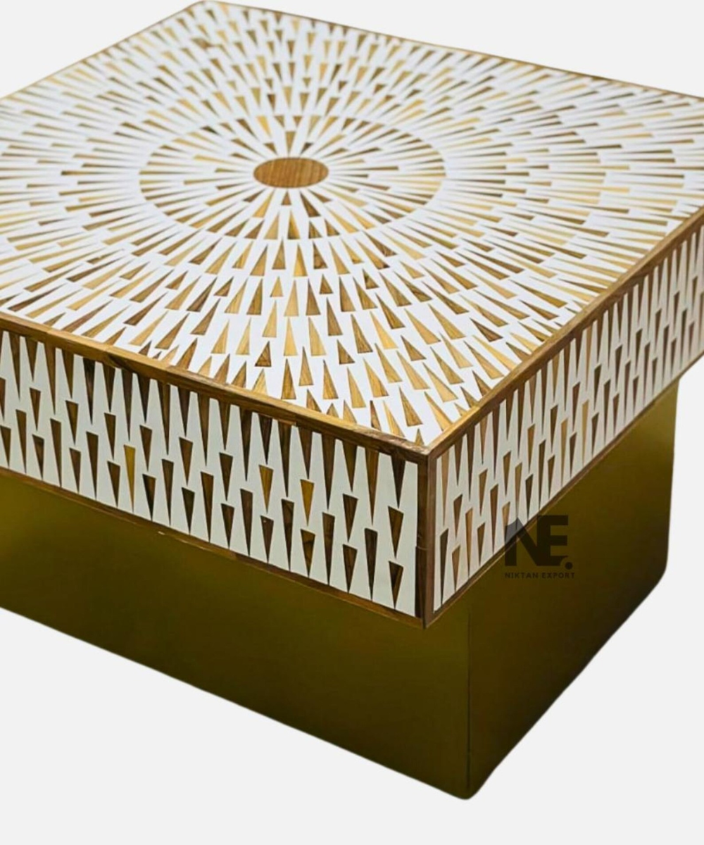 Round bone inlay coffee table for living room