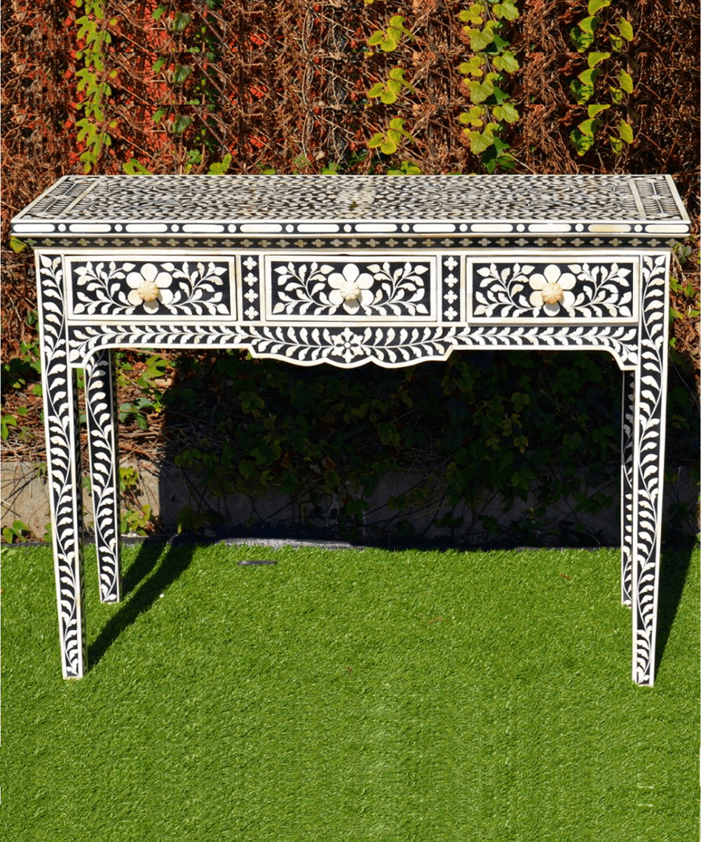 Niktan Export Black Genuine Bone Inlay Console Hall Table - NikTan Export