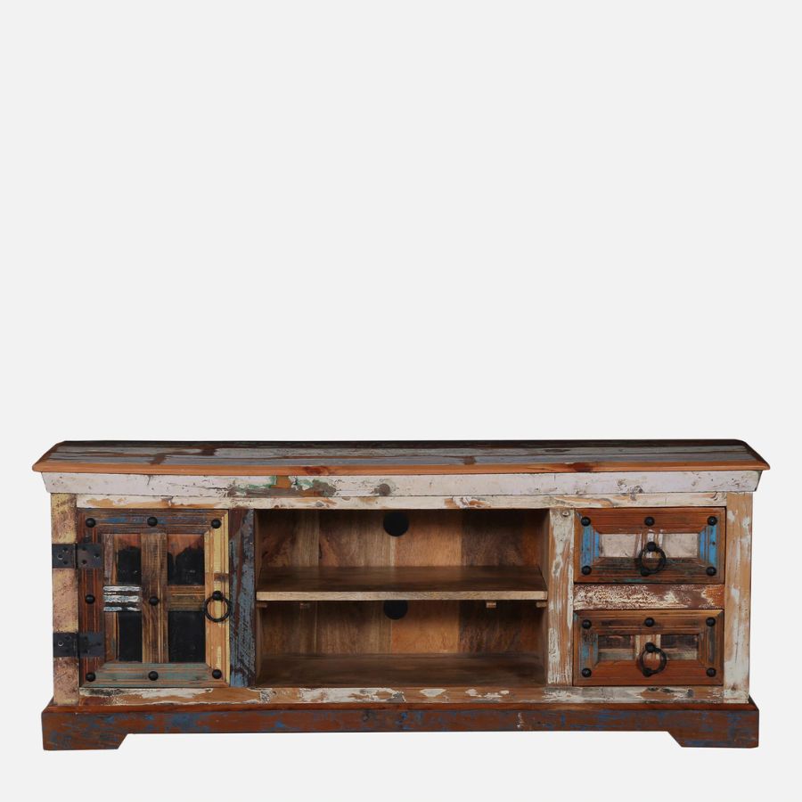 Jhalamand Reclaimed Wood TV Console In Distress Finish - NikTan Export