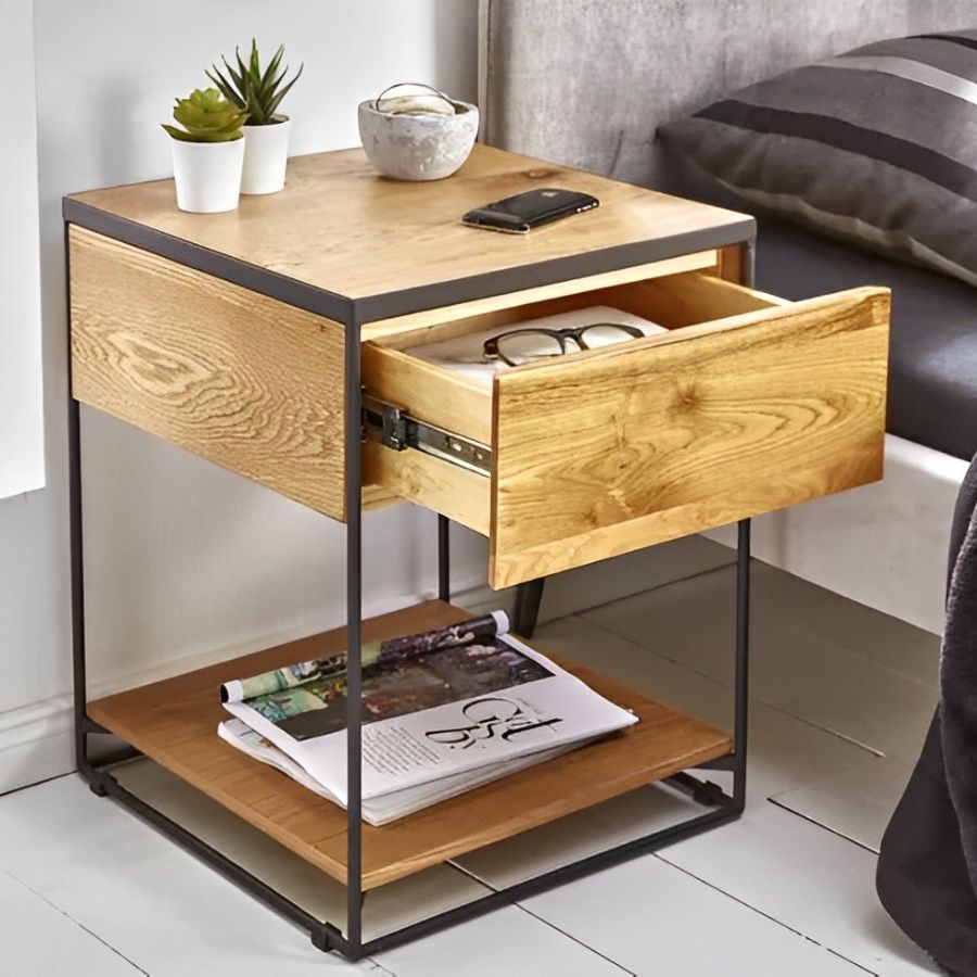 Industrial Stand Bedside Table With Drawer 40cm - NikTan Export