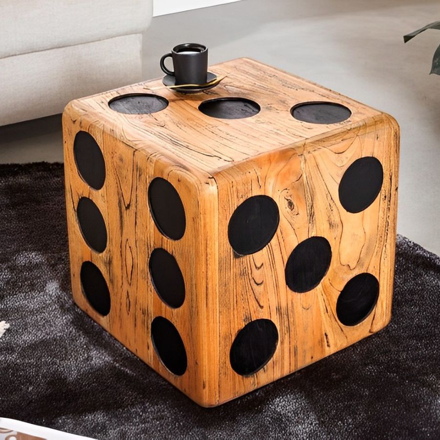 Solid Cube Natural Mindi Wood Side Table Stackable 41cm