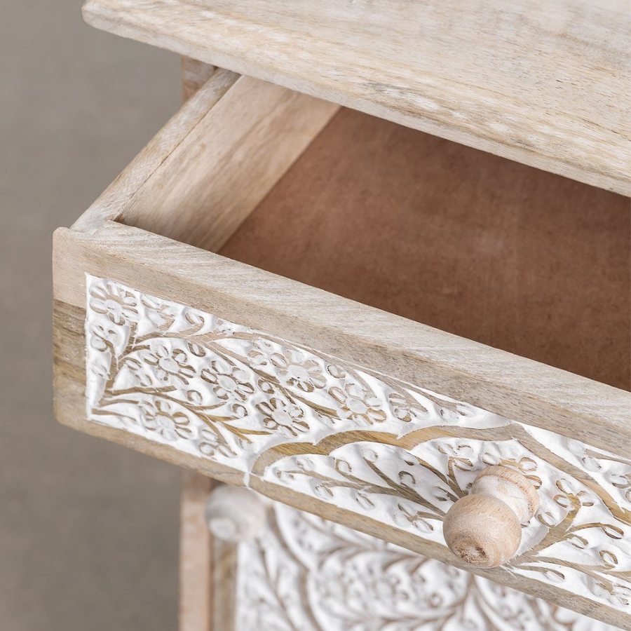 Handcarving Bedside Table Distressed Finished - NikTan Export