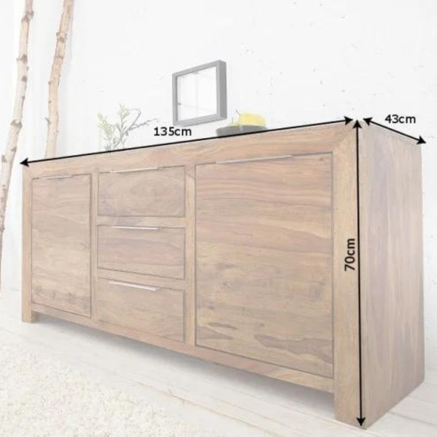 Sheesham Solid Stone Finish Sideboard PURE 135cm