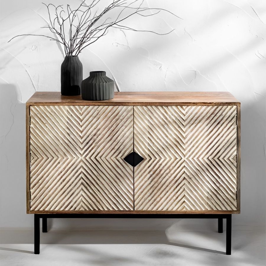 Solid Wood Geometric Sideboard