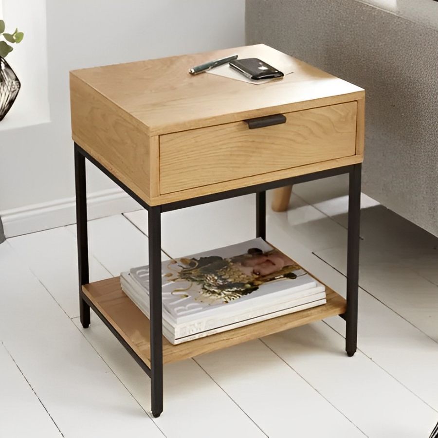 Industrial Bedside Table With Drawer 40cm - NikTan Export