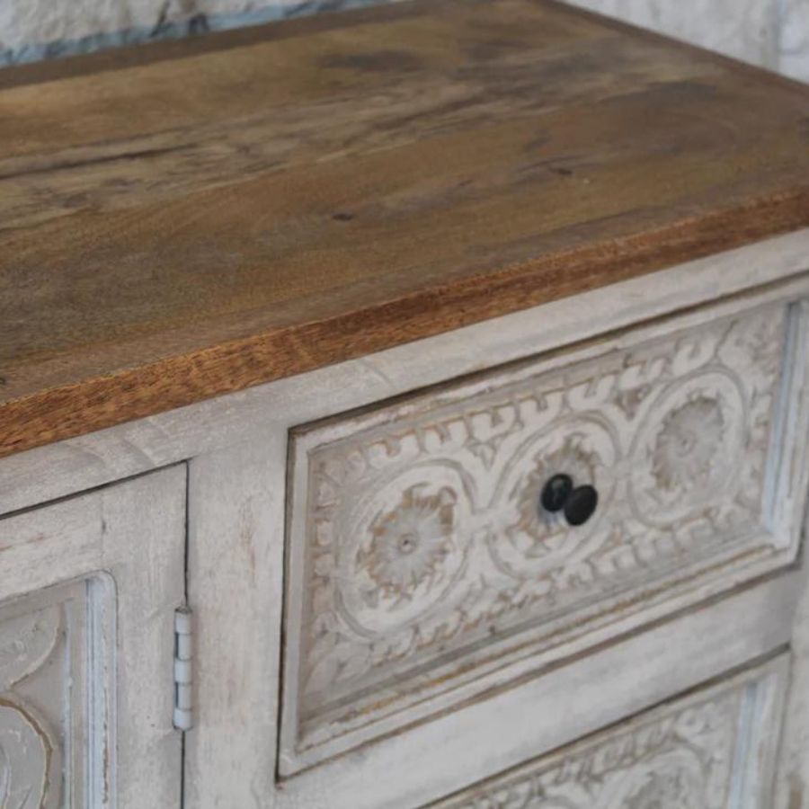 Hand Carved Floral Indian Sideboard - NikTan Export