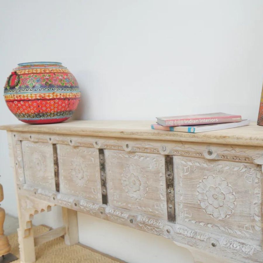 White Distress Console Table In Indian Style