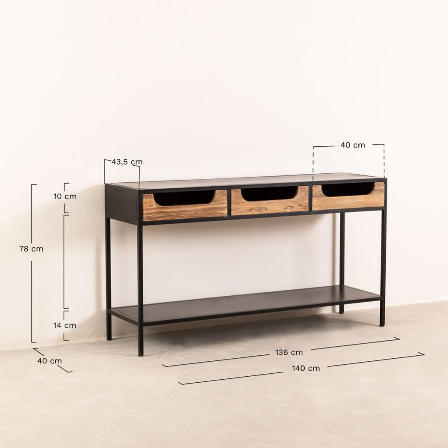 Solid Wood Industrial Console Table