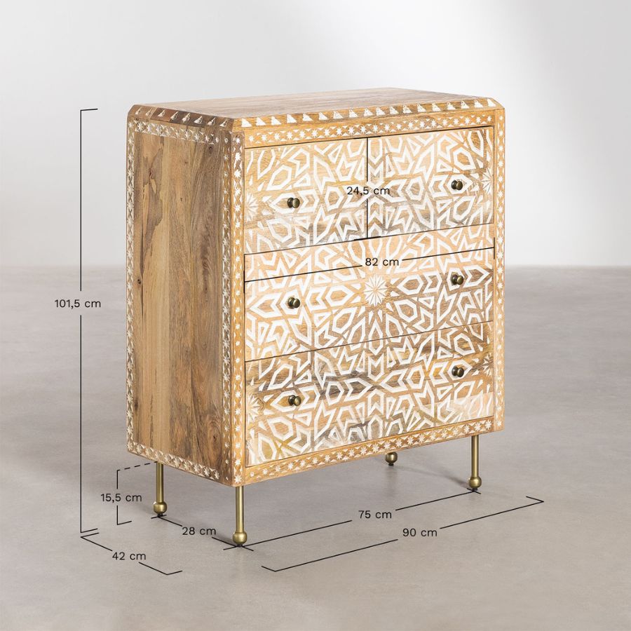 Hand Carved Wood and Iron Chest of Drawers - NikTan Export