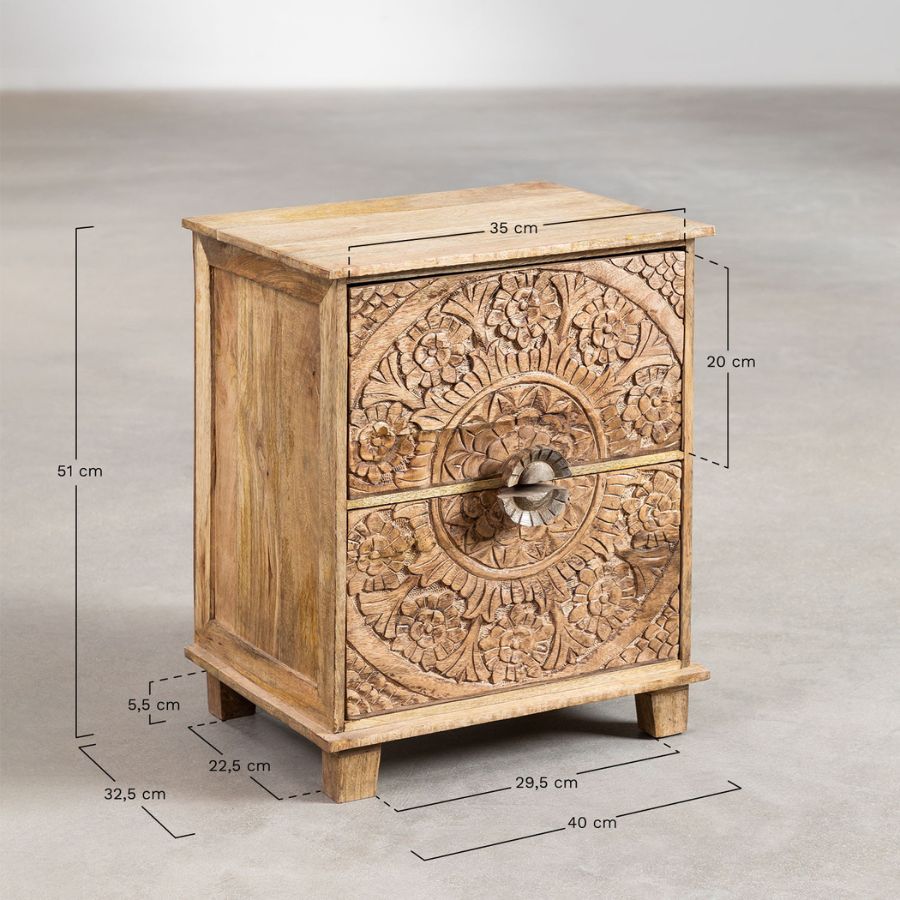 Hand Carved Bedside Table with Drawers - NikTan Export