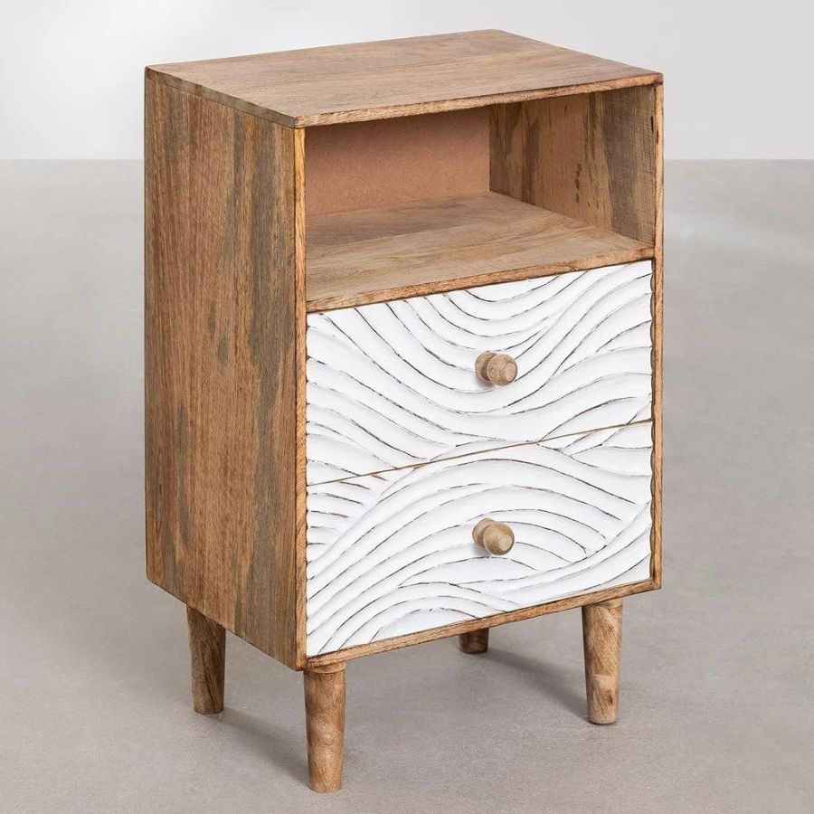 Solid Wood Natural and White Distress Bedside