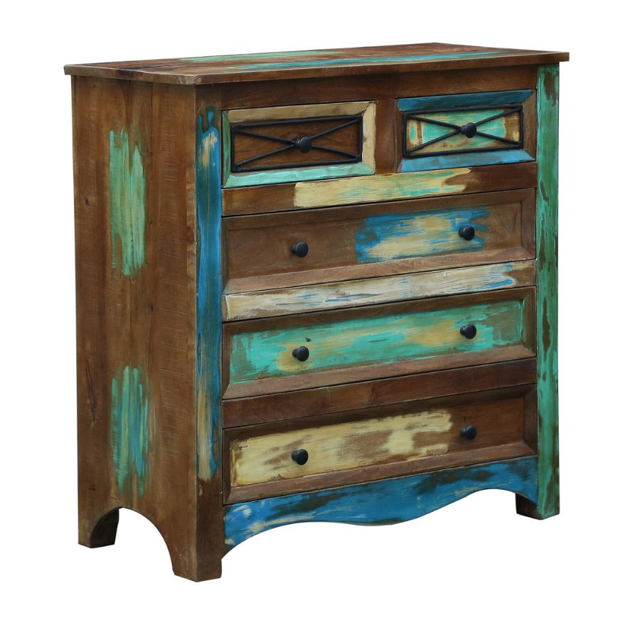 Jhalamand Solid Wood Chest Of Drawers In Distress Finish Finish