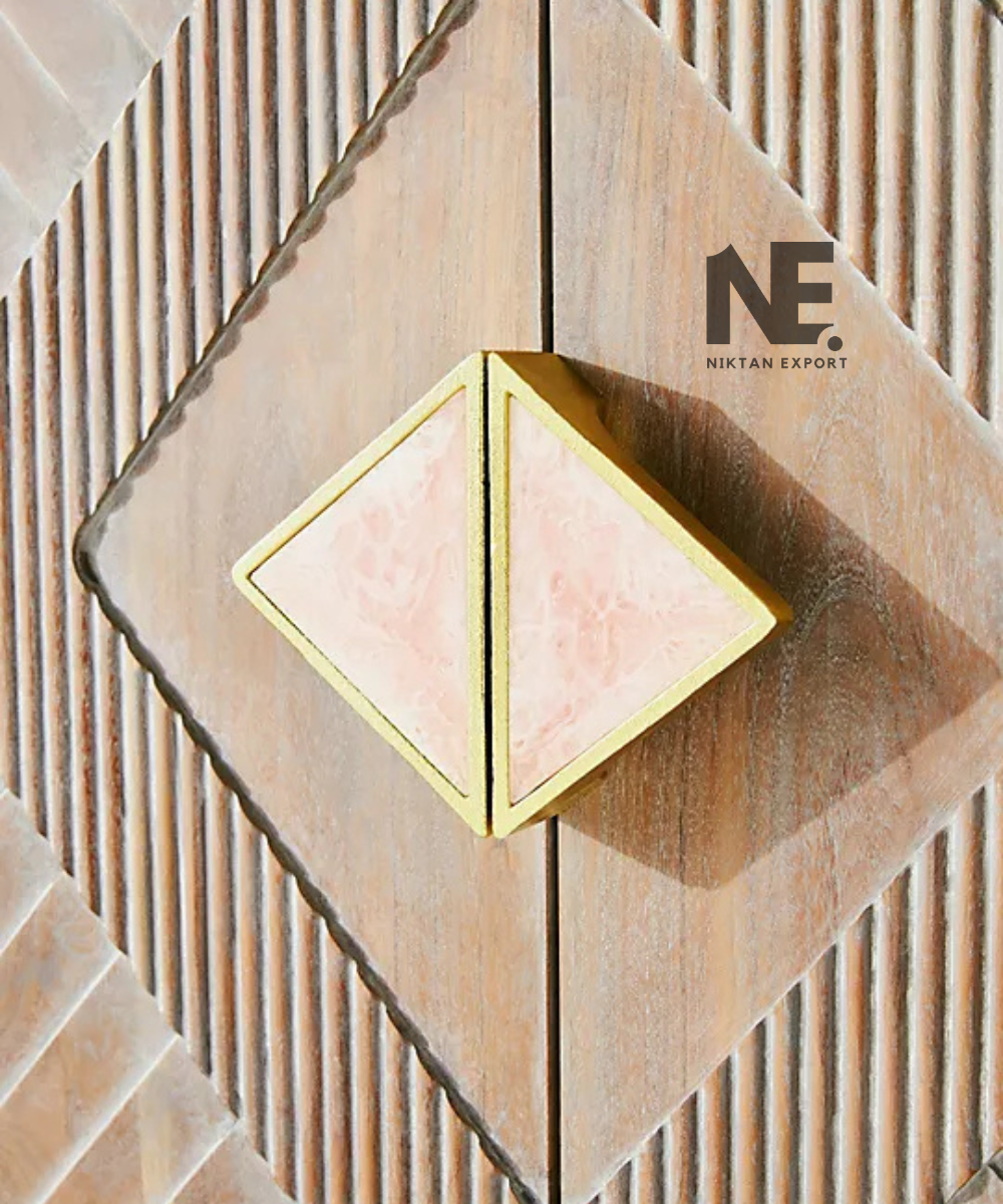 Close-up of diamond motif on geometric wine cabinet doors