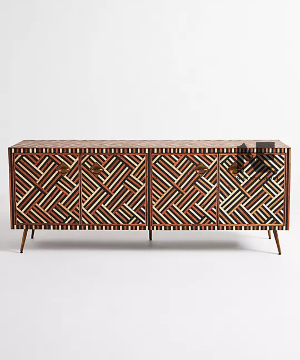 Front view of modern geometric pattern sideboard