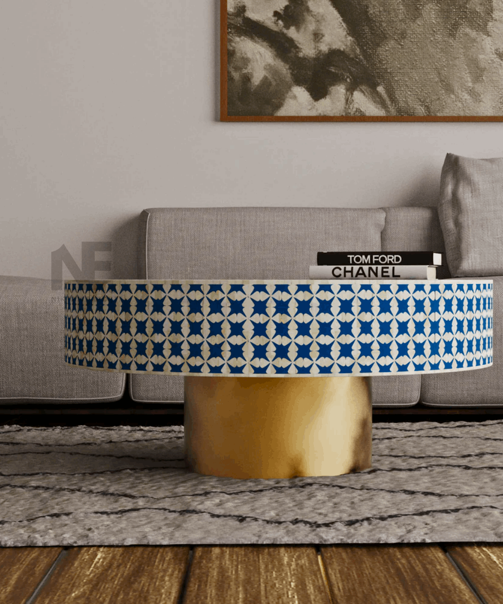 Close-up of bone inlay detailing and resin work