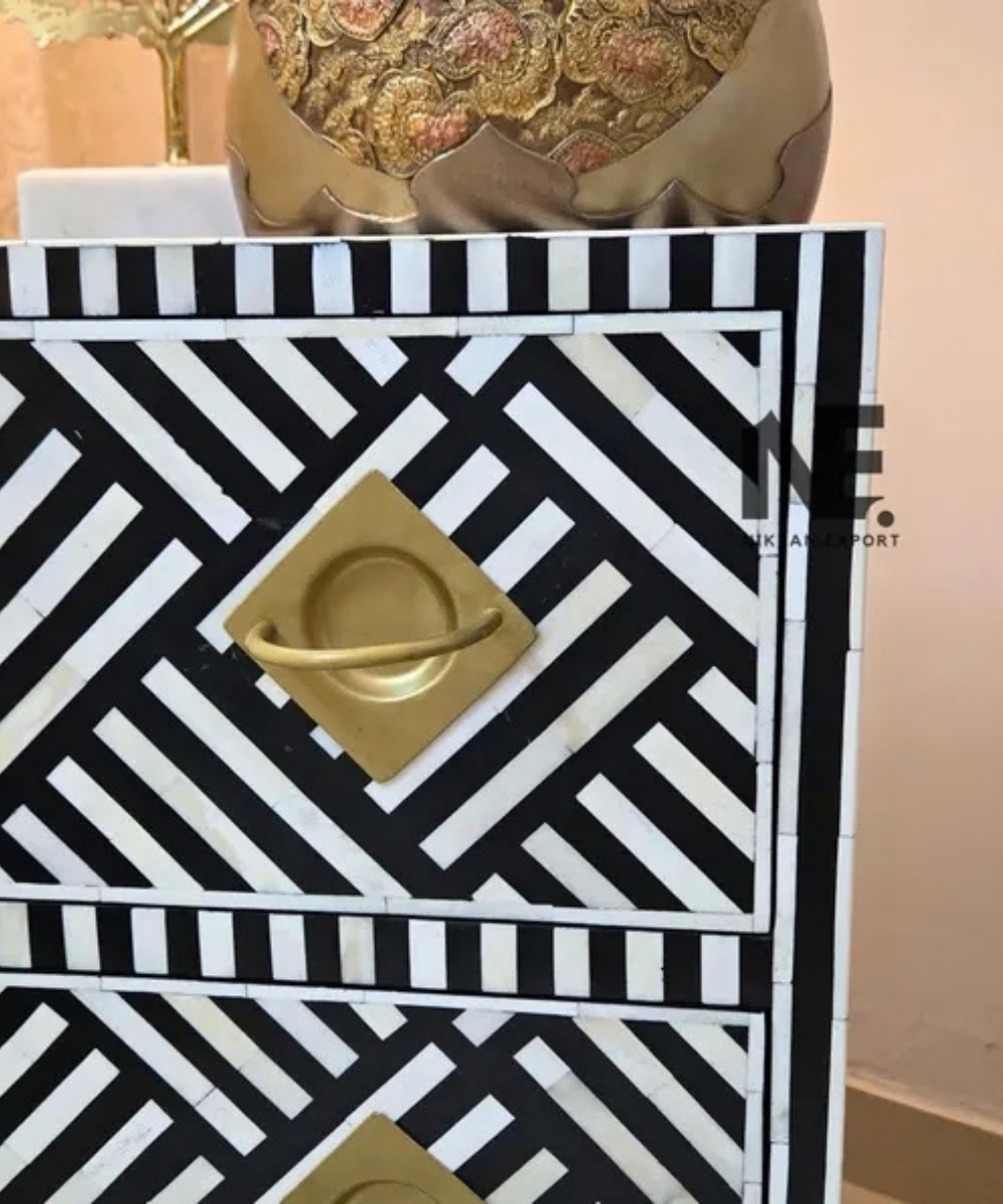 Black and white bone inlay bedside cabinet