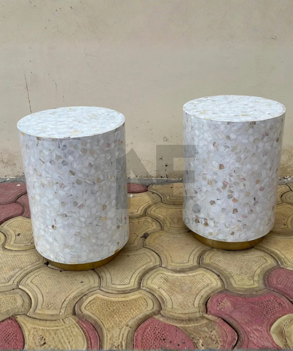 Natural shell inlay side table handmade