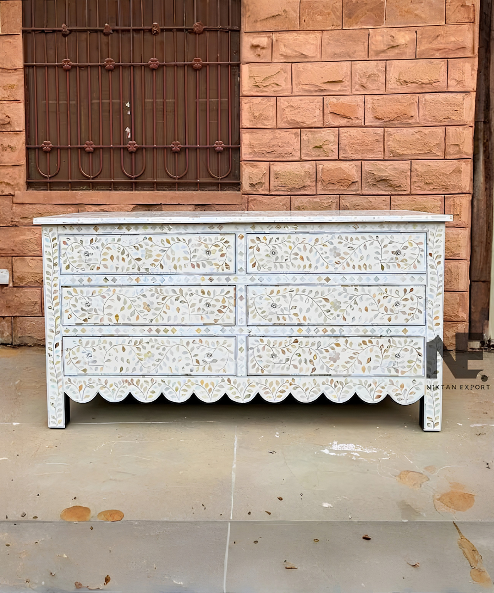 White floral Mother of Pearl dresser
