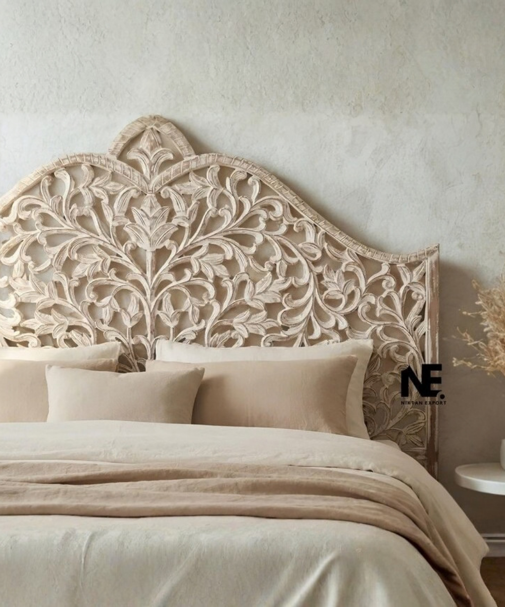 Solid mango wood floral headboard