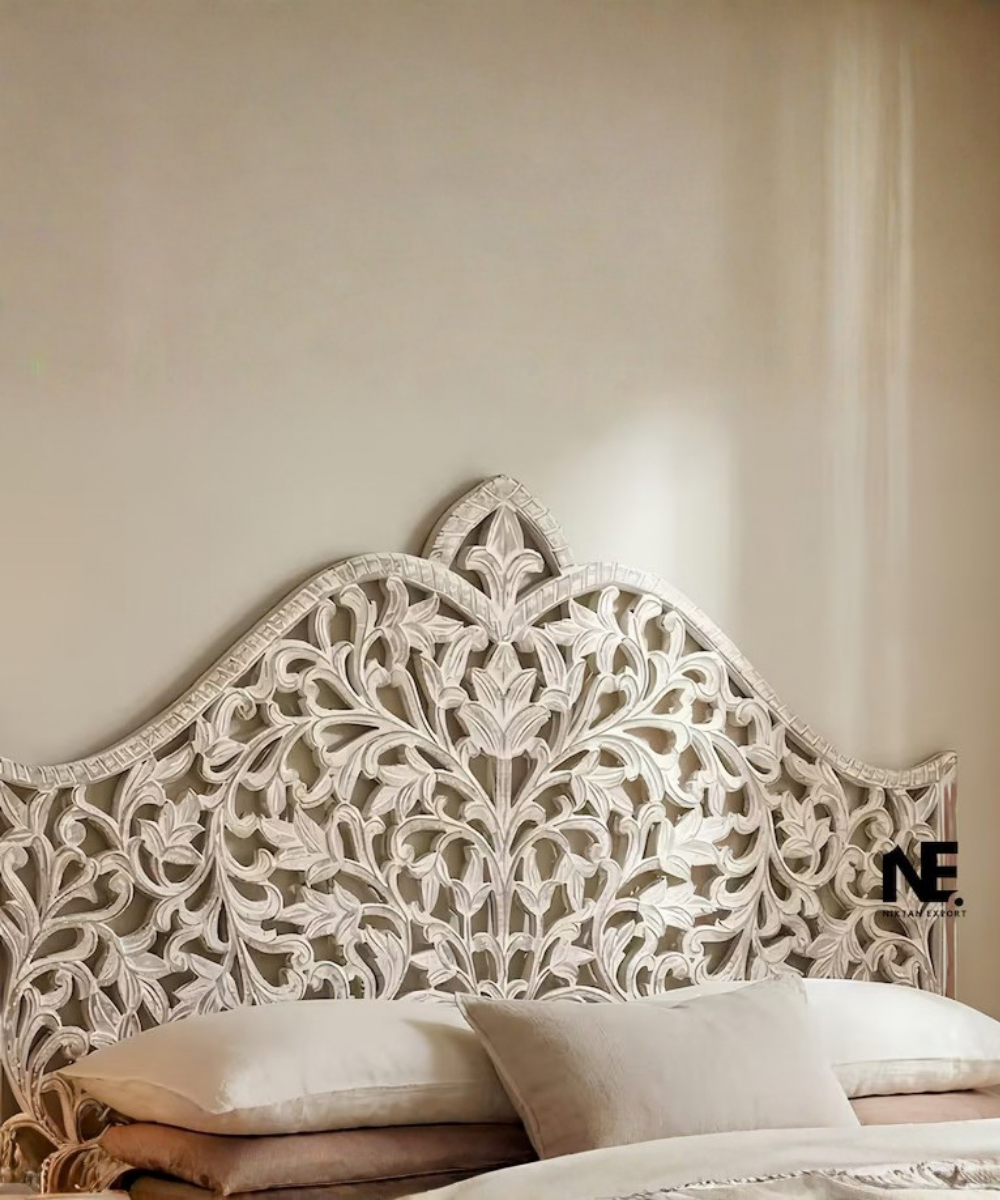 Hand-carved wooden king headboard