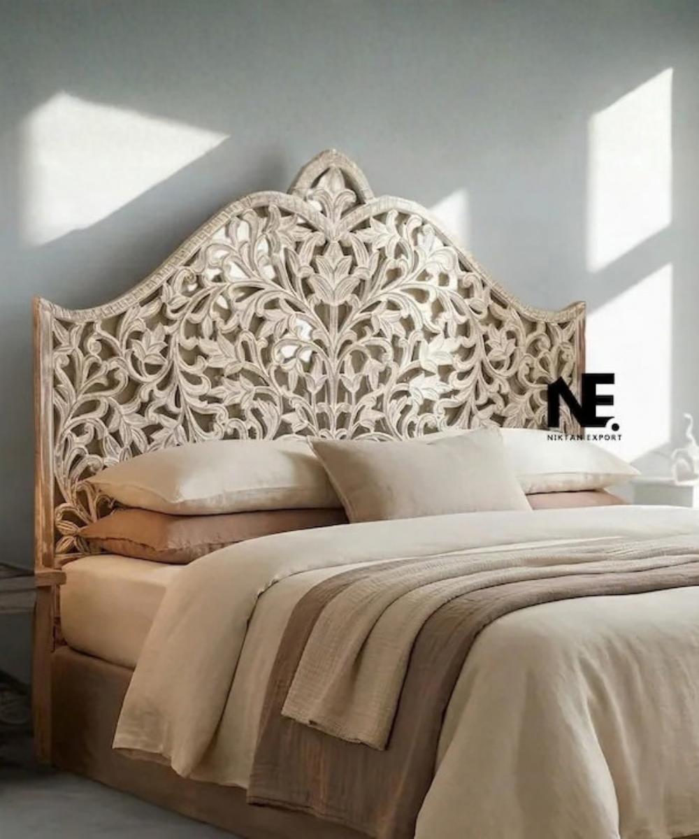 Hand-carved mango wood king headboard