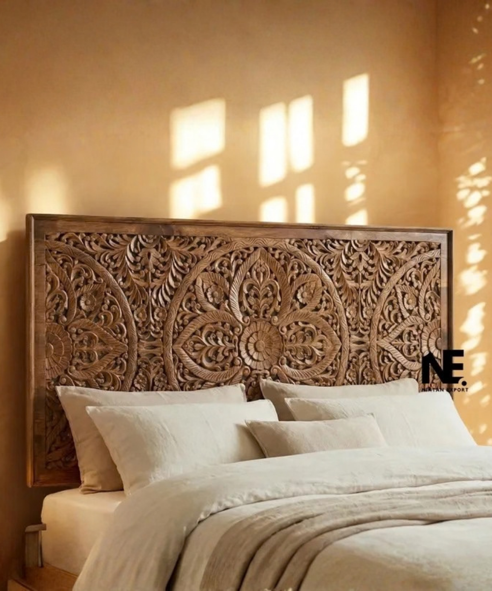 Solid mango wood floral headboard