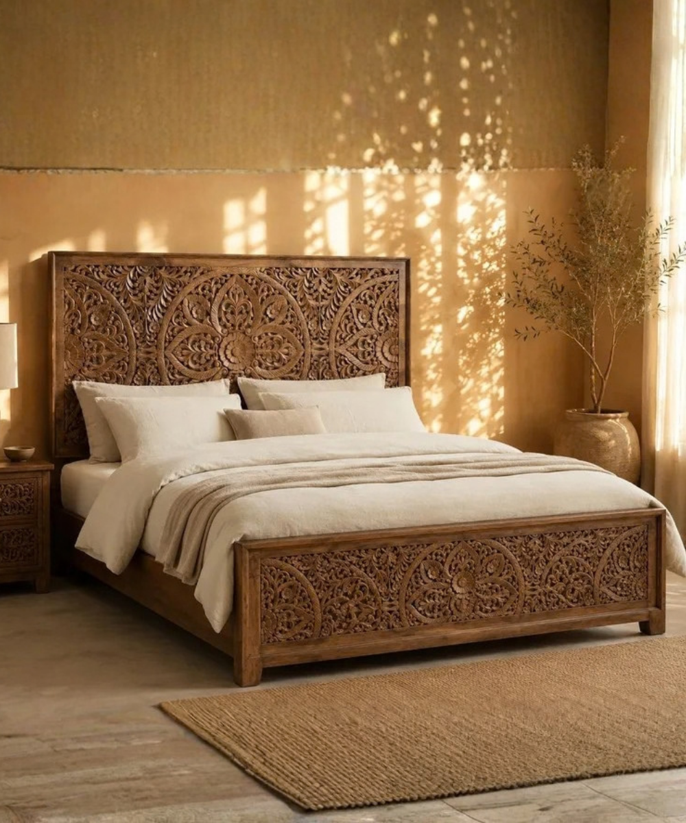 Floral mandala mango wood headboard