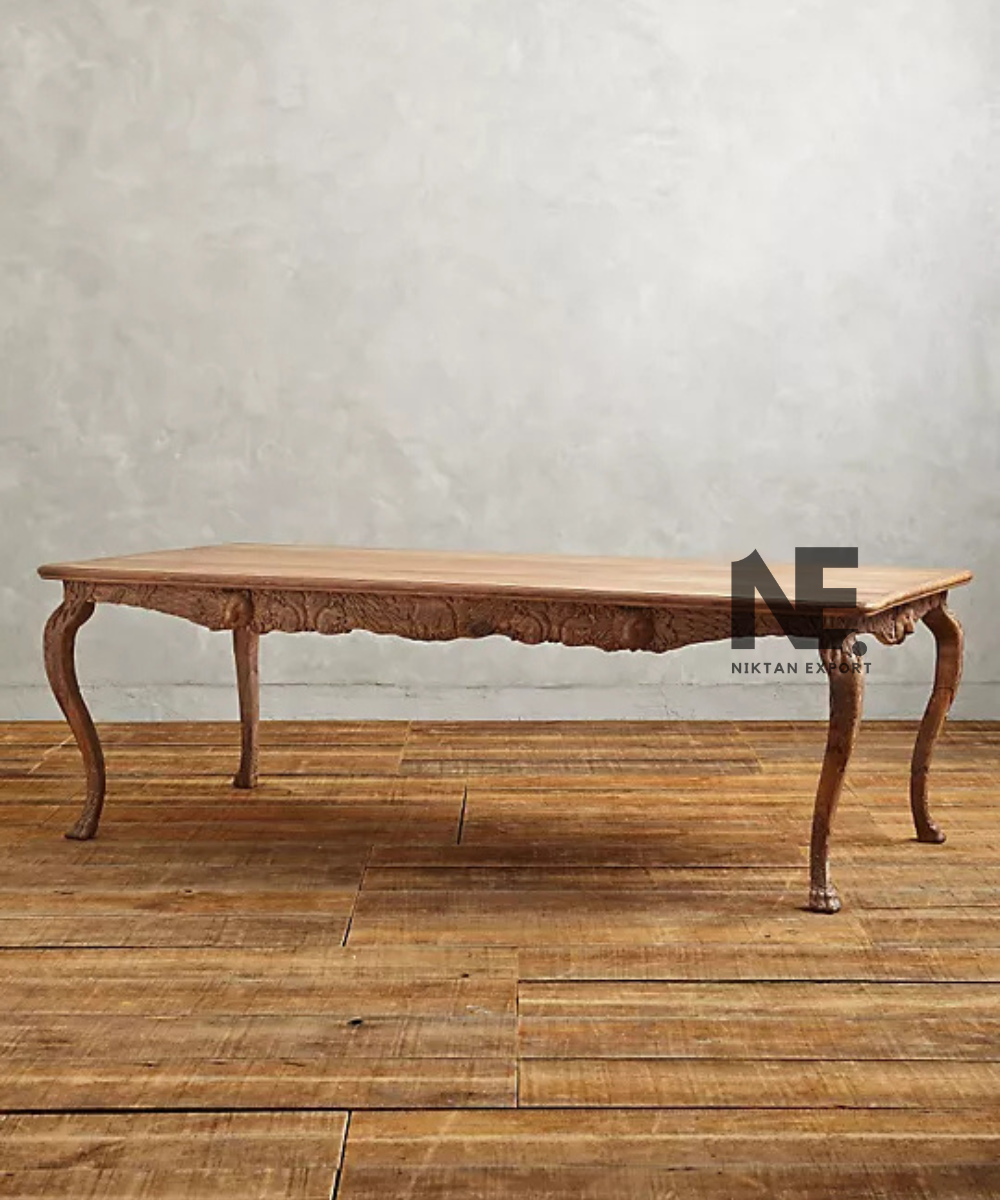 Front view of traditional wooden dining table