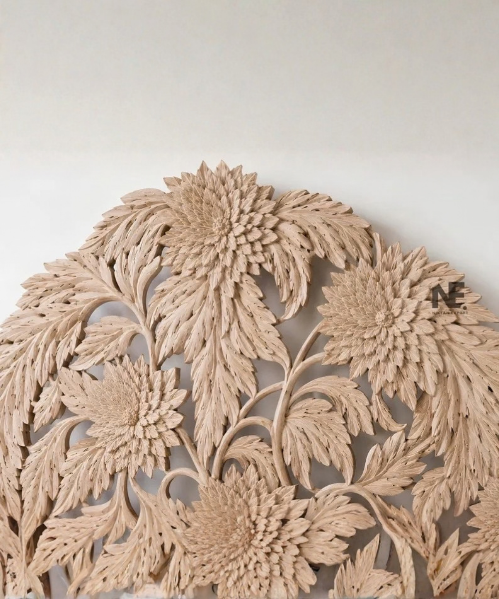 Floral carved solid wood bed frame