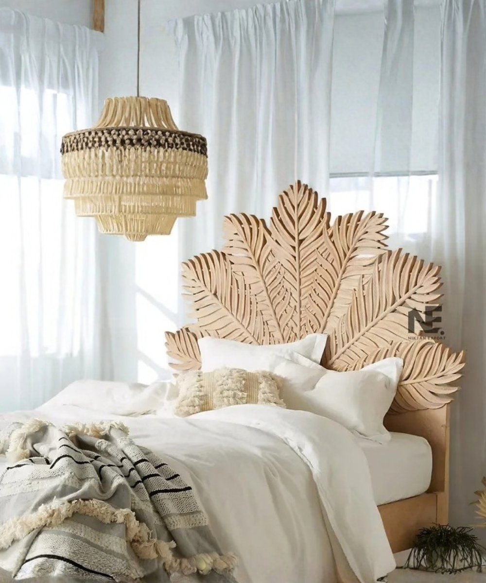 Solid wood hand-carved frond bed