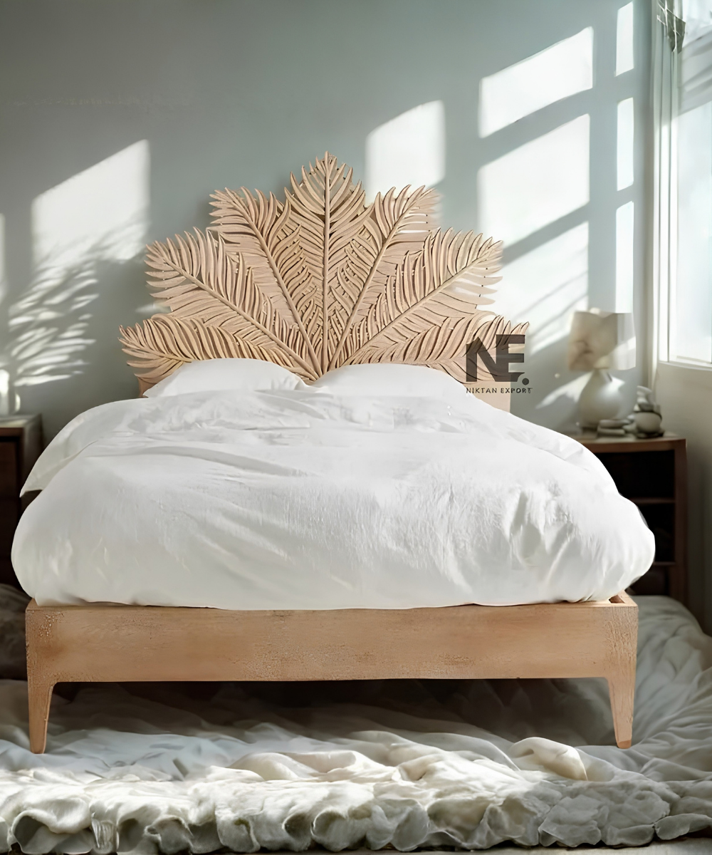 Hand-carved frond bed frame