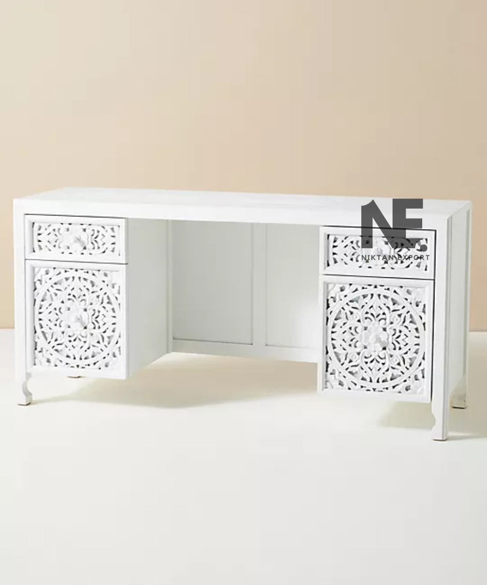 White writing desk with storage on both sides