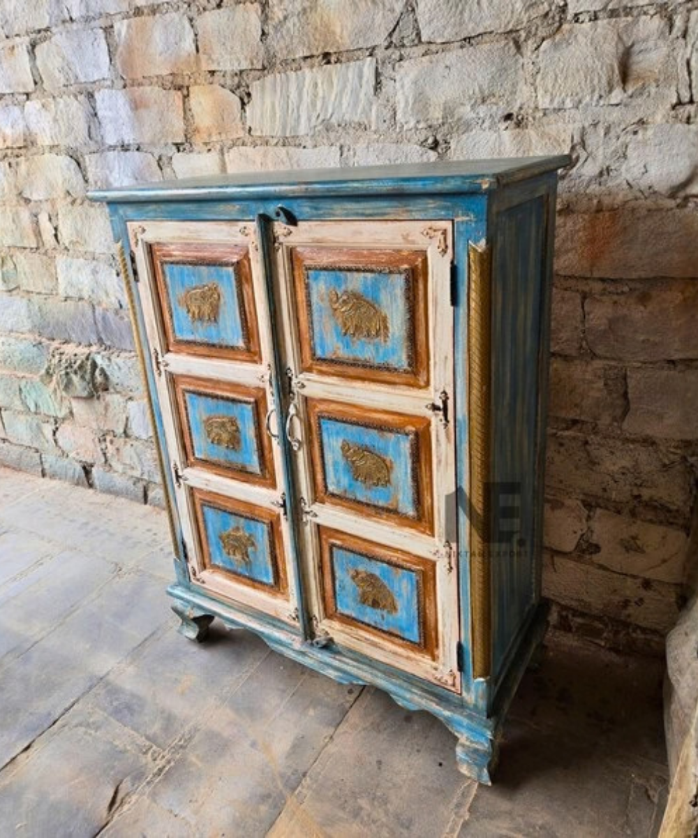 Hand-painted elephant wooden storage cabinet